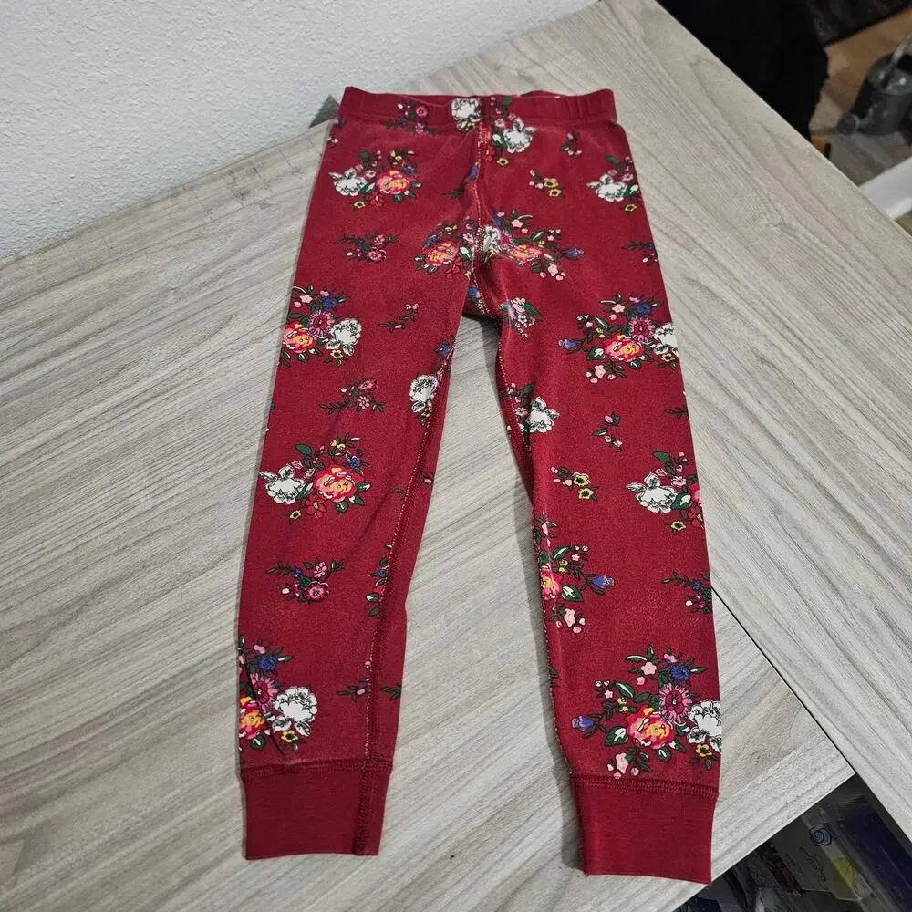 Hanna Andersson Pajama Set Red Floral Bouquets Flowers Long Sleeve Girls